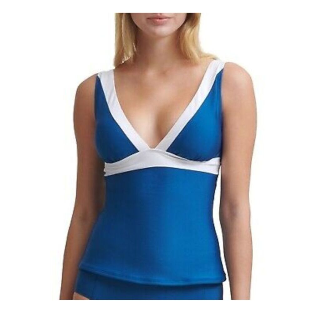 DKNY Women's Blue Removable Soft Cups Adjustable Tankini Swimsuit Top M